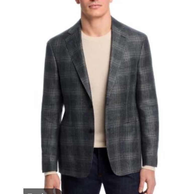 Vince Sport Coat 42 R Mens Navy Blue Plaid Unstructured Wool Slim Blazer